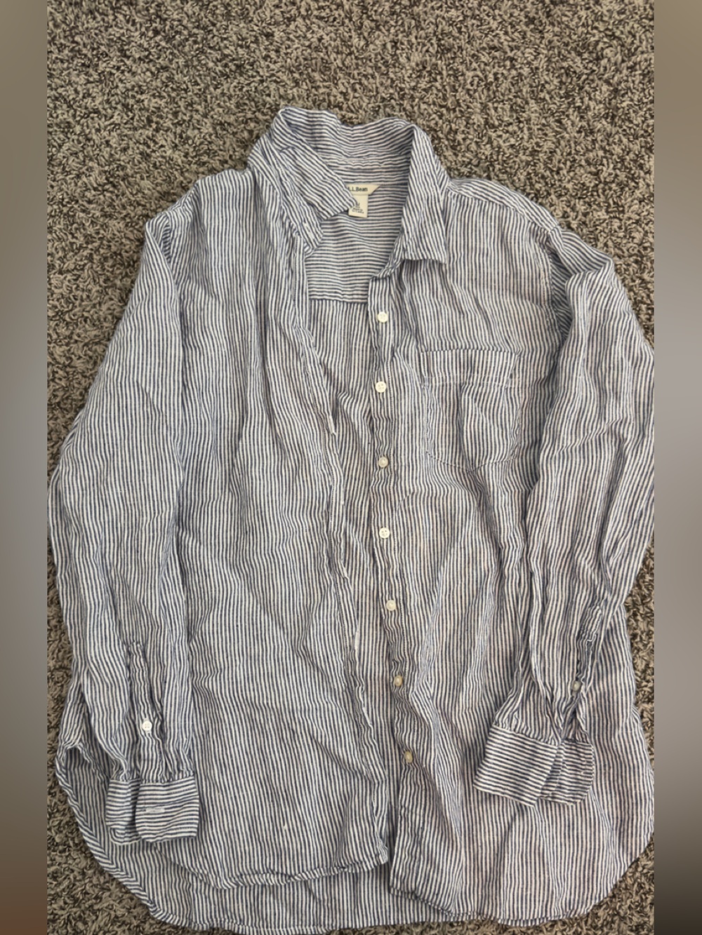 L.L. Bean Blue and White Striped Linen Shirt